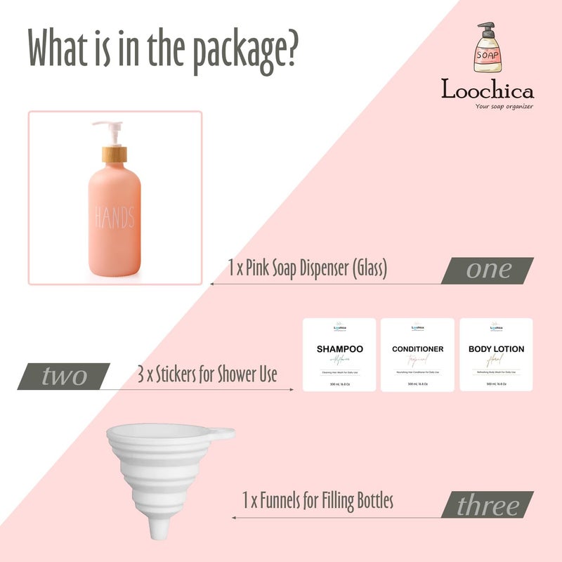 Loochica Glass Kitchen Pink Soap Dispenser, Detergent Dispenser or Hands Soap Dispenser for Kitchen Sink, Modern Pink Decor Soap Pump for Kitchen Organization - Image 2